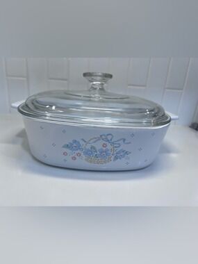 Vintage Corning Ware Casserole Dish W/Lid Country Cornflower Pattern 2 Liters